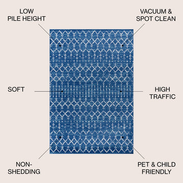 Moroccan Hype Boho Vintage Diamond Area Rug Blue/White